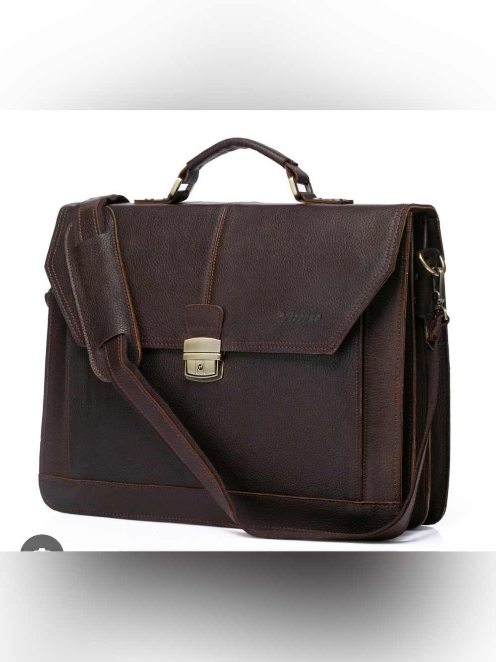 Vincenzo Dark Brown distressed Leather Briefcase with Shoulder Strap